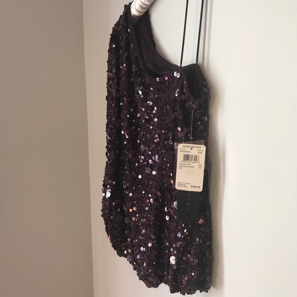 Aidan Mattox Sequin One Shoulder Top Deep Plum XS - Picture 4 of 6